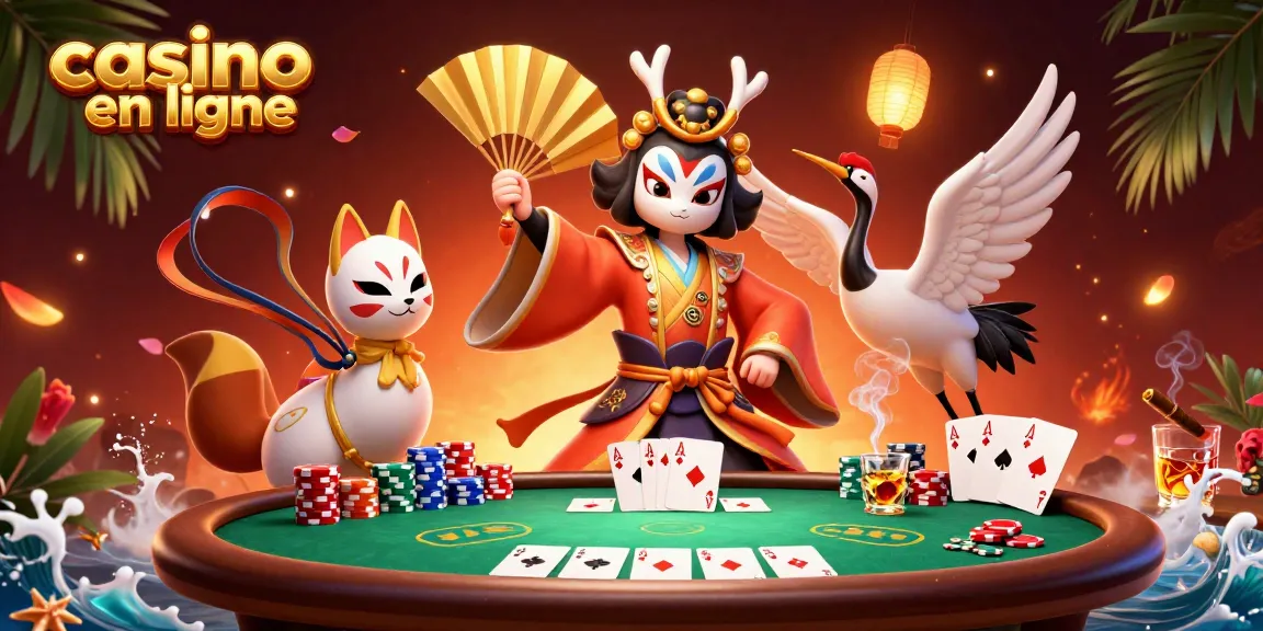 Plongez dans un casino en ligne avec des personnages dynamiques et des jeux captivants en arrière-plan.