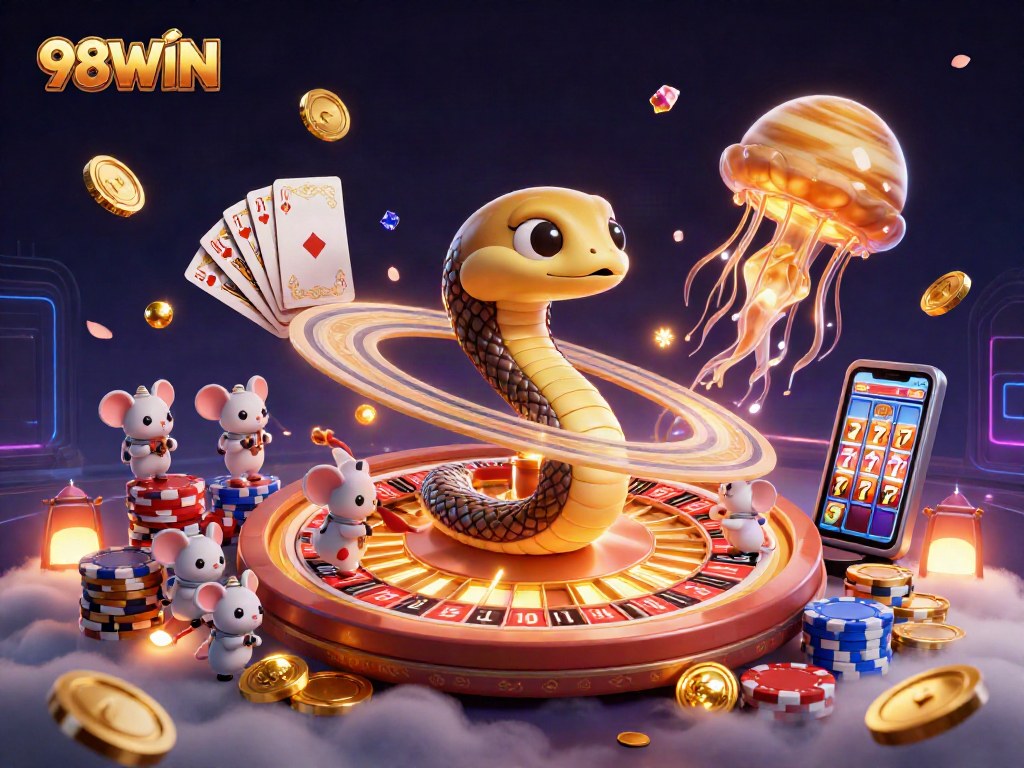 Experience thrilling gameplay with 98WIN's vibrant casino adventure in outer space, featuring cosmic characters and exciting elements.