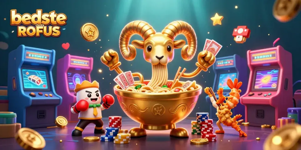 Play exciting games at the beste casino uden ROFUS with vibrant characters and casino elements.
