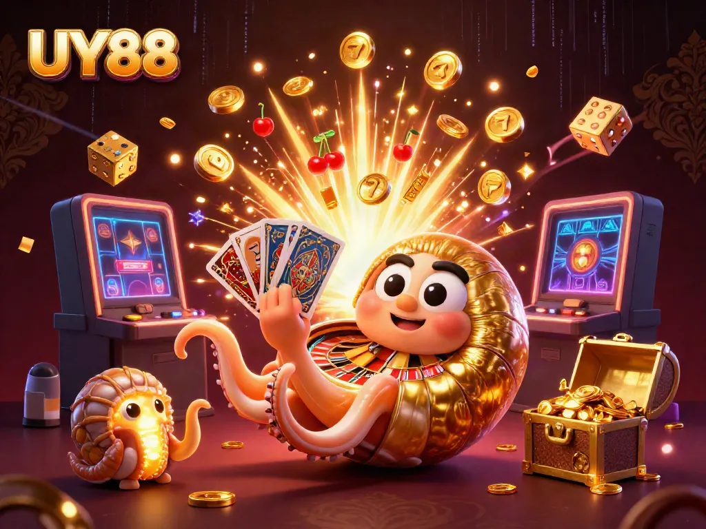 Spin the roulette wheel and play with UY88's dazzling casino offerings, featuring slots, cards, and golden treasures.
