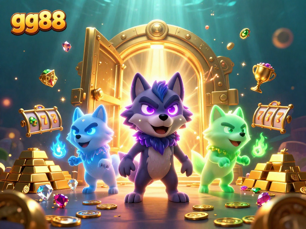 Experience exciting wins with gg88 in a vibrant slot gaming scene featuring animated treasures.