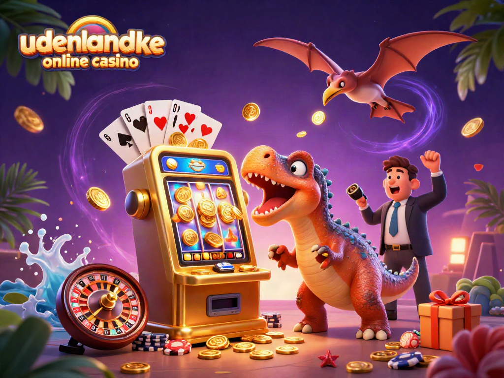 Experience excitement at udenlandske online casino with a dynamic scene of cartoon dinosaurs and rich gaming elements.
