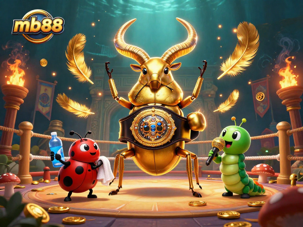 Engage with mb88's exciting gaming scene featuring a vibrant 3D beetle boxing match.