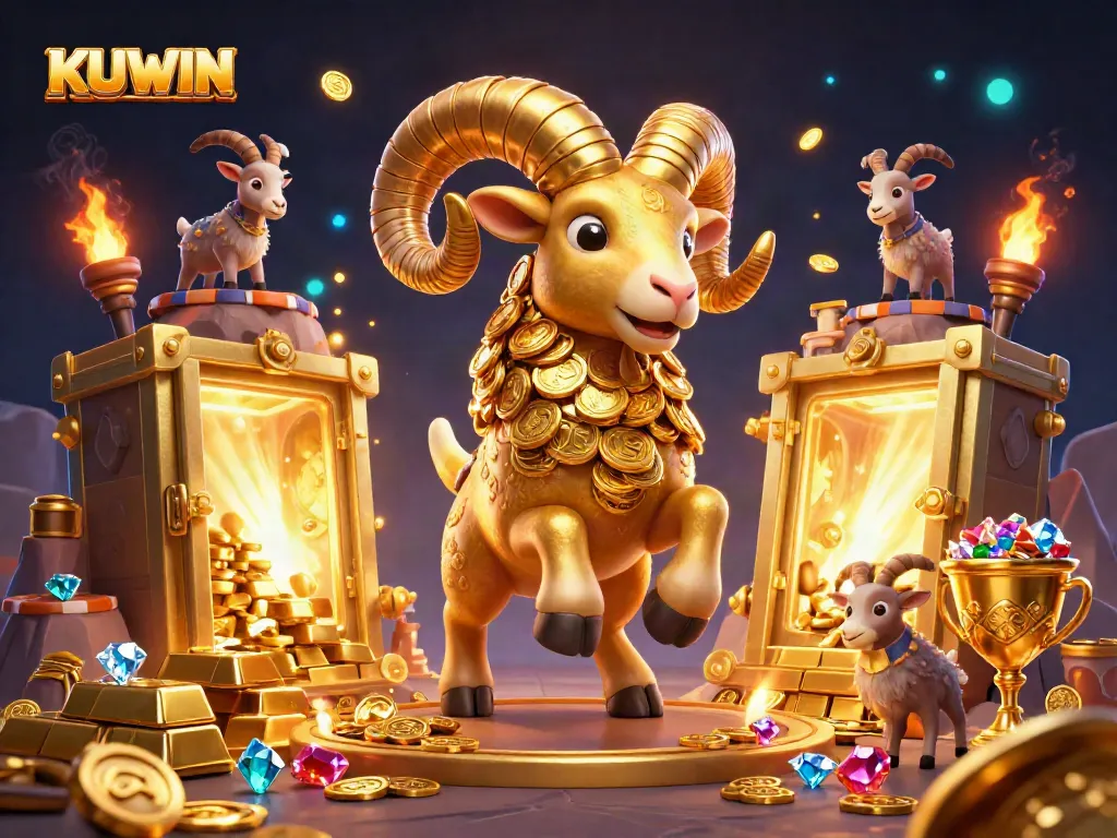 Experience the thrills of gambling at KUWIN with an energetic golden ram and treasure vaults.