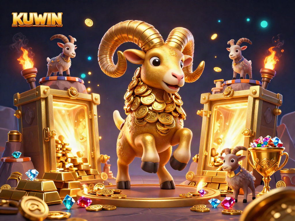 Experience the thrills of gambling at KUWIN with an energetic golden ram and treasure vaults.
