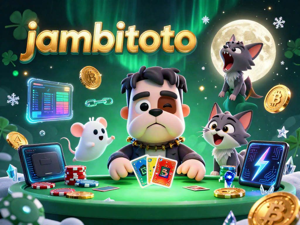 Engage in thrilling gameplay at jambitoto with this vibrant scene of a monster dealer, bright casino elements, and magical prizes.