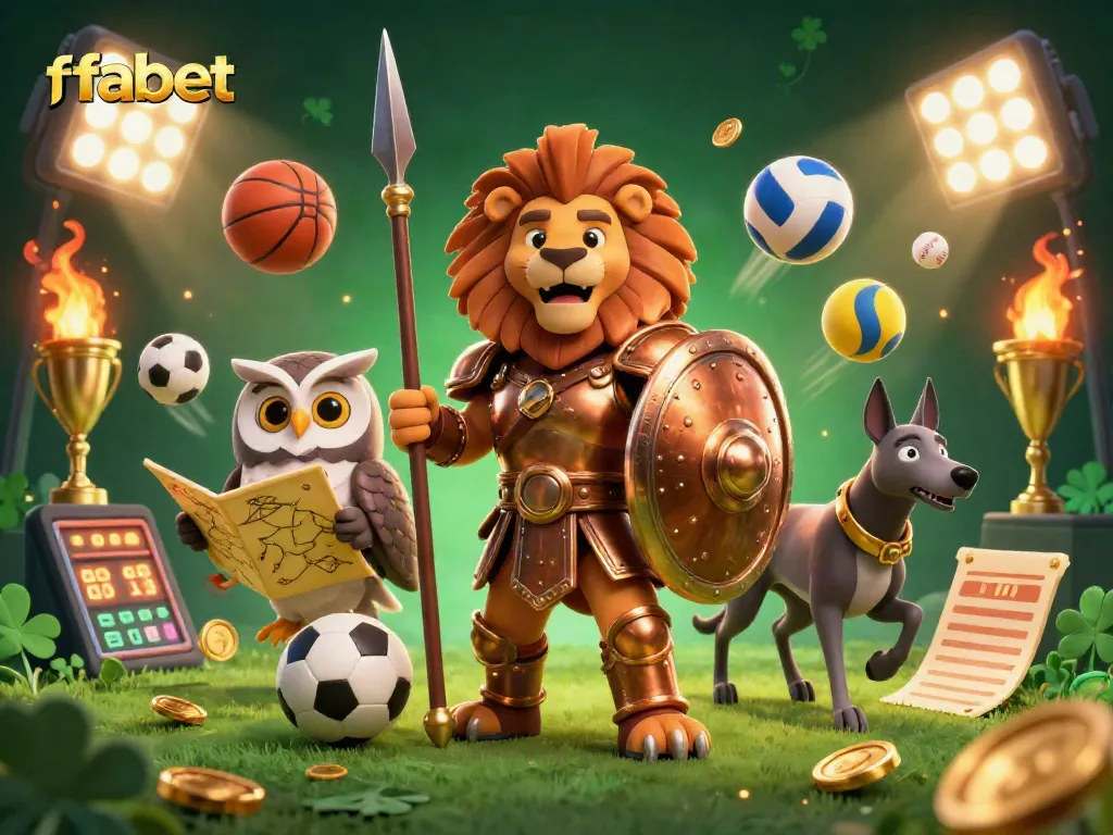 Engage with fabet sports betting, featuring a Spartan lion, owl, and greyhound amidst dynamic betting elements.