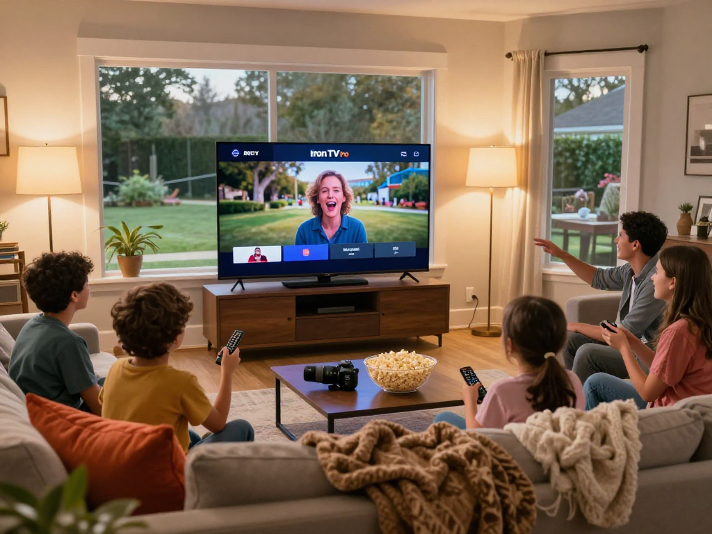 Abonnement Iron TV offrant des moments de divertissement familial dans un séjour confortable.