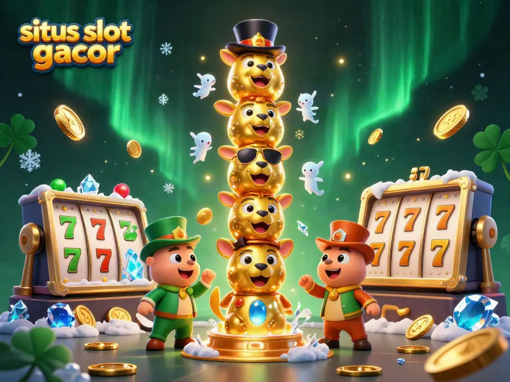 Engaging 3D scene featuring the theme of situs slot gacor with a golden totem and vibrant slot elements.