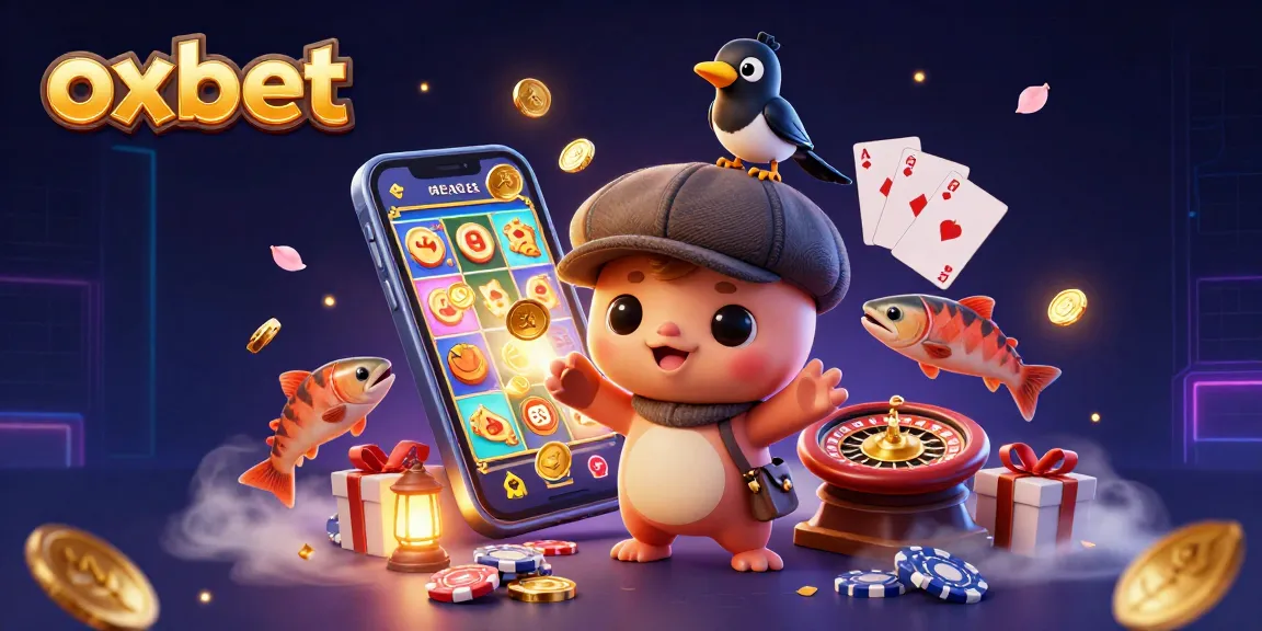 Spin to win with oxbet! A lively scene depicting cartoon characters amidst dynamic casino elements.