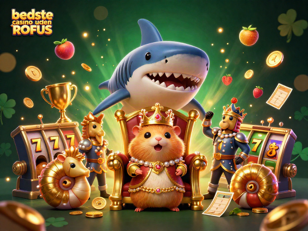 Engage with the best casino uden ROFUS featuring a gold hamster king among slot reels and vibrant casino elements.