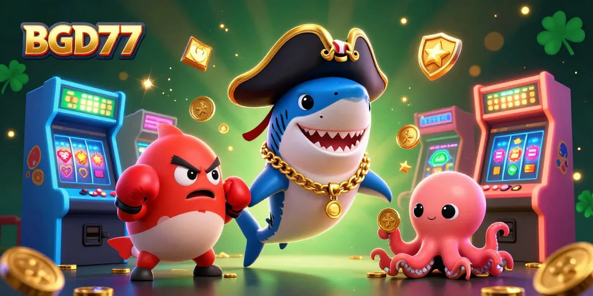 Experience the excitement of BGD77 casino gaming with vibrant characters, slot machines, and gold coins.