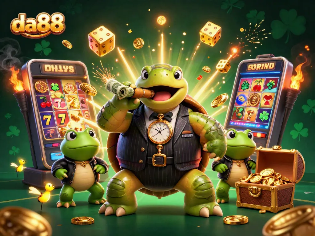 Experience exhilarating wins at da88 with vivid characters and exciting slot elements in a casino scene.